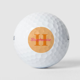 Simple Elegant pink Orange Monogram Name Modern Go Golf Balls