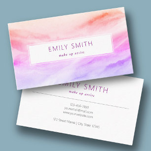Simple Elegant Pink Orange Watercolor Abstract  Business Card