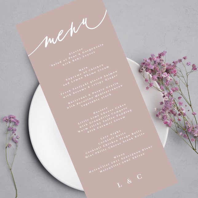Simple Elegant Pink Taupe Calligraphy Wedding Menu (Creator Uploaded)