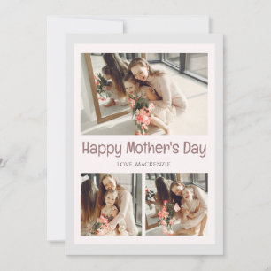 Simple Elegant Pink Three photo Happy mothers Day  Holiday Card