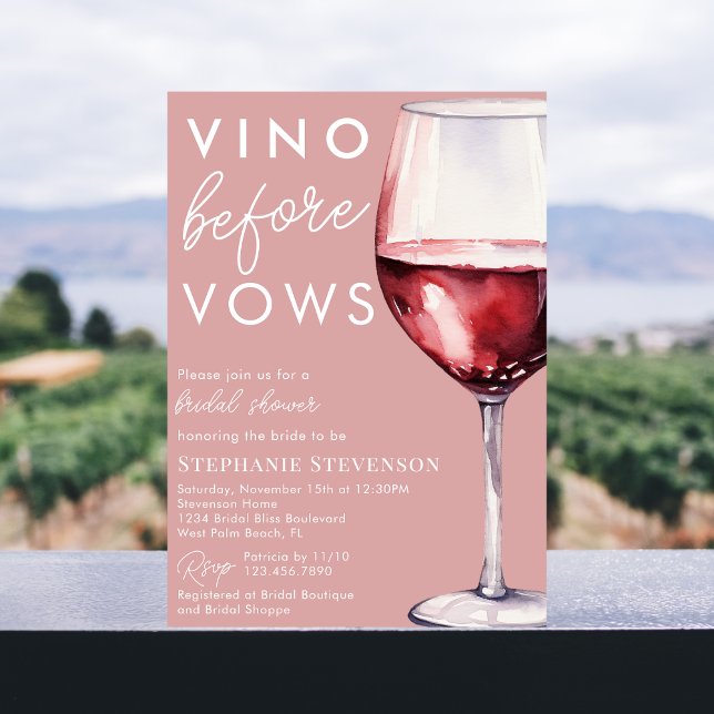 Simple Elegant Pink Vino Before Vows Bridal Shower Invitation (Creator Uploaded)