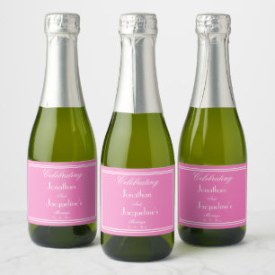Simple Elegant Pink Wedding White Details Mini Sparkling Wine Label
