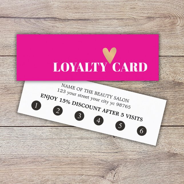 Simple Elegant Pink White Faux Gold Heart Loyalty Card (Creator Uploaded)