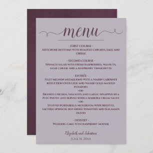 Simple Elegant Plum on Dusty Lavender Wedding Menu