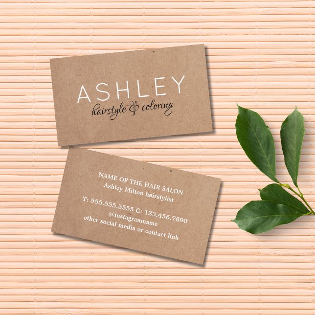Simple Elegant Printed Kraft White Hairstylist Business Card (Creator Uploaded)