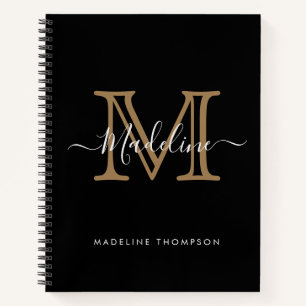 Simple Elegant Professional Black Gold Monogram Notebook