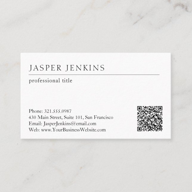 Simple Elegant Professional Minimal Modern QR Code Business Card (Front)