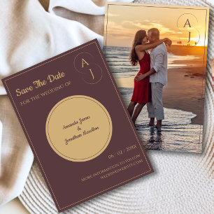 Simple Elegant Prurple Gold Photo Save The Date Invitation