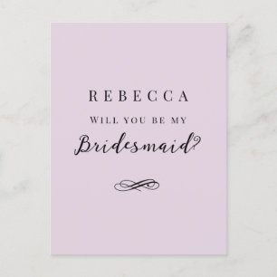 Simple elegant purple Bridesmaid Proposal Postcard