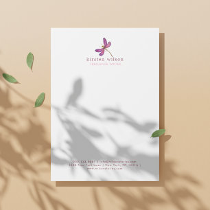 Simple & Elegant Purple Dragonfly Letterhead