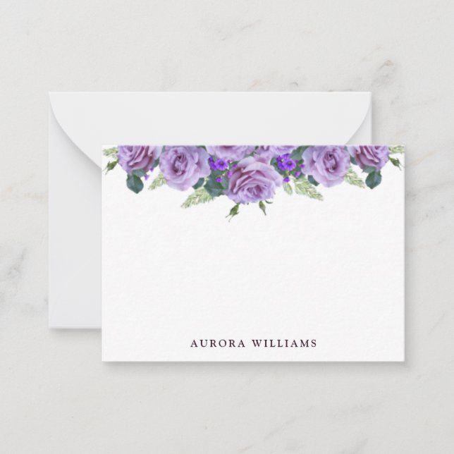 Simple Elegant Purple Floral Personal Stationery Card (Front)