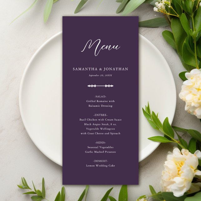 Simple Elegant Purple Wedding Reception Menu (Creator Uploaded)