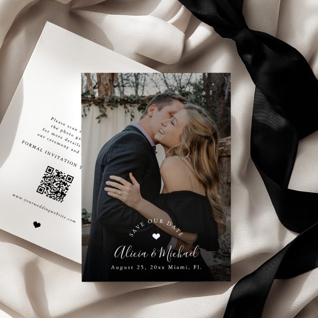 Simple elegant QR code photo black wedding Save The Date (Creator Uploaded)