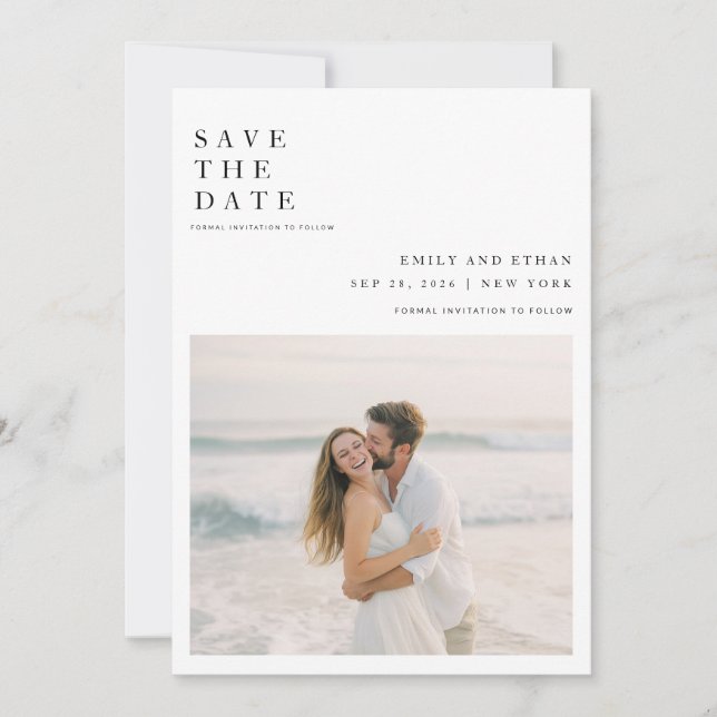 Simple Elegant QR Code Wedding Photo Save The Date (Front)