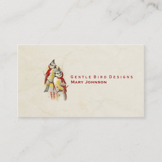 Simple Elegant Red Bird Business Card Crumpled (Front)