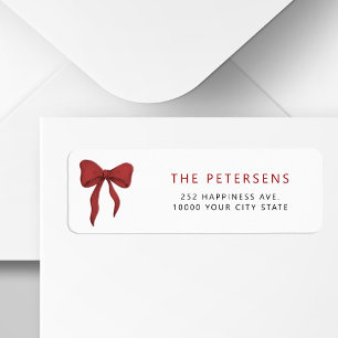 Simple elegant red bow holiday return address