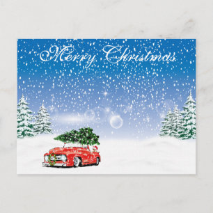 Simple Elegant Red Decor Snow Merry Christmas Holiday Postcard