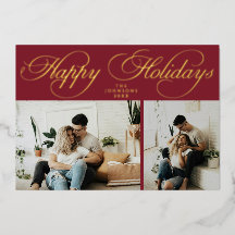 Simple Elegant Red Family Photo Collage Christmas