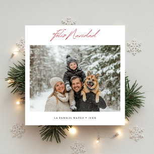 Simple Elegant Red Feliz Navidad Christmas Photo Holiday Card