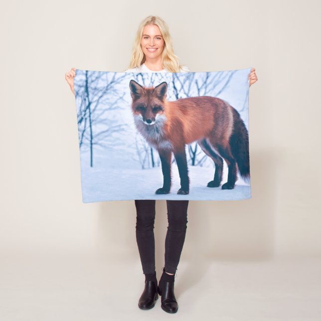 Simple Elegant Red Fox Artwork | Fleece Blanket (In Situ)