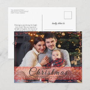 Simple Elegant Red Frame Photo Christmas Holiday Postcard