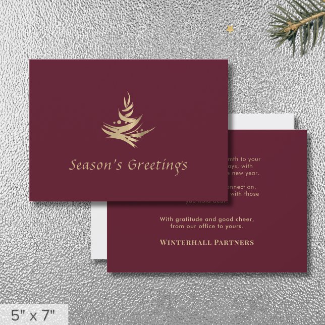 Simple Elegant Red Gold Christmas Tree Holiday Card (Creator Uploaded)