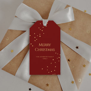 Simple Elegant Red & Gold Confetti Merry Christmas Gift Tags