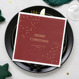 Simple Elegant Red & Gold Confetti Merry Christmas Napkin