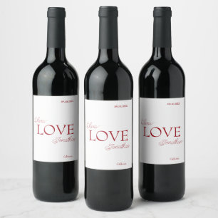Simple Elegant Red Love Wedding Wine Label