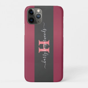 Simple Elegant Red Maroon Metal monogrammed Name Case-Mate iPhone Case