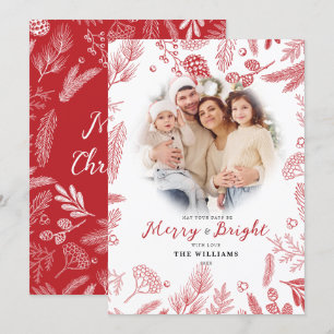 Simple Elegant Red Merry & Bright Photo Christmas Holiday Card