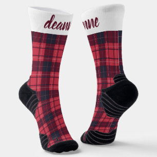 Simple Elegant Red Plaid Christmas Family Socks