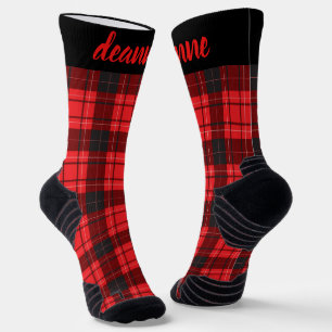 Simple Elegant Red Plaid Christmas Family Socks