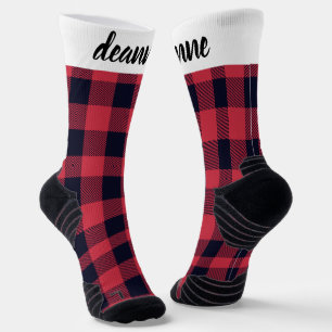Simple Elegant Red Plaid Christmas Family Socks