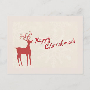 Simple Elegant Red Reindeer Decor Merry Christmas Holiday Postcard