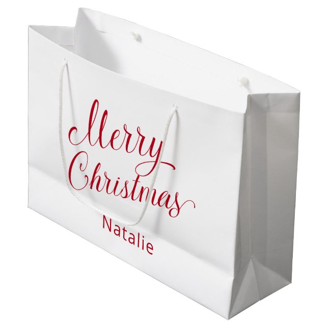 Simple Elegant Red Script Modern Christmas Large Gift Bag (Front Angled)