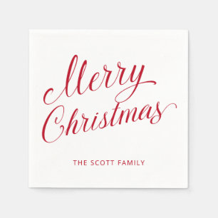 Simple Elegant Red Script Modern Christmas Napkin