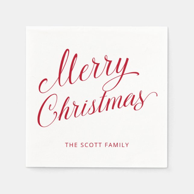 Simple Elegant Red Script Modern Christmas Napkin (Front)