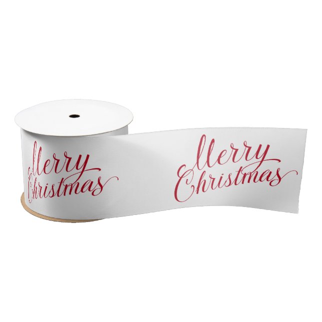 Simple Elegant Red Script Modern Christmas Satin Ribbon (Spool)