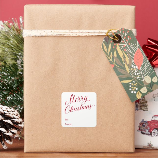 Simple Elegant Red Script Modern Christmas Square Sticker (Holiday)
