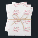 Simple Elegant Red Script Modern Christmas Wrapping Paper Sheet<br><div class="desc">Cute holiday wrapping paper sheets featuring modern typography and a simple design with "Merry Christmas" in an elegant red script along with the recipient's name.  These custom wrapping paper sheets are sure to add a festive touch to your Christmas gift giving.</div>