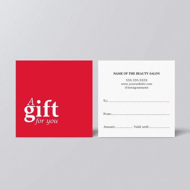 Simple Elegant Red White Beauty Salon Gift Square Business Card (Creator Uploaded)