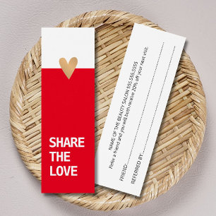 Simple Elegant Red White Gold Heart Referral Card