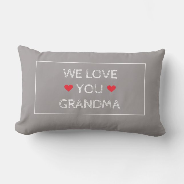 Simple Elegant Red White Grey We Love You Grandma Lumbar Cushion (Front)