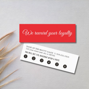 Simple Elegant Red White Handwritten Salon Loyalty Card