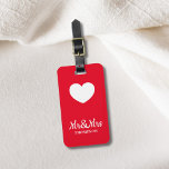 Simple Elegant Red White Heart Mr&Mrs  Luggage Tag<br><div class="desc">Cool customisable luggage tag with red background / white heart shape / Mr&Mrs text. You can add your names and address to it.</div>