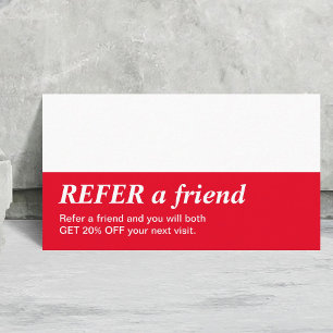 Simple Elegant Red White Refer a Friend Card