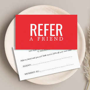 Simple Elegant Red White Referral Card