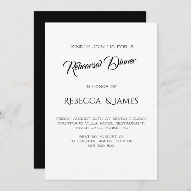 Simple Elegant Rehearsal Dinner  Invitation (Front/Back)