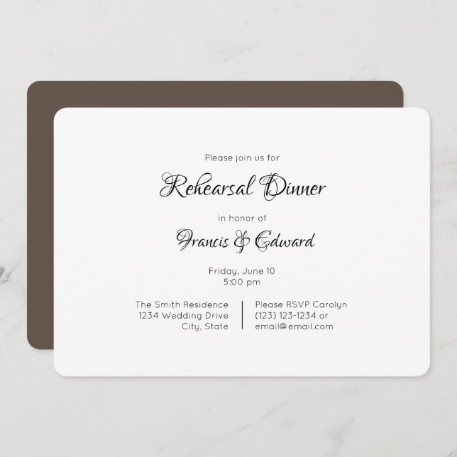 Simple Elegant Rehearsal Dinner Invitations (Front/Back)